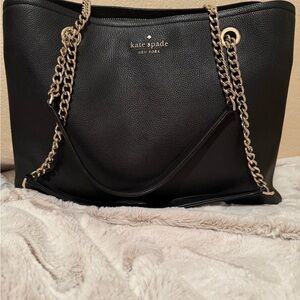 kate spade Black Pebbled Leather Tote with Gold Chain Straps